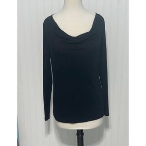 Eileen Fisher Blouse Silk Draped Neck Top Long‎ Sleeve Pullover Black Small